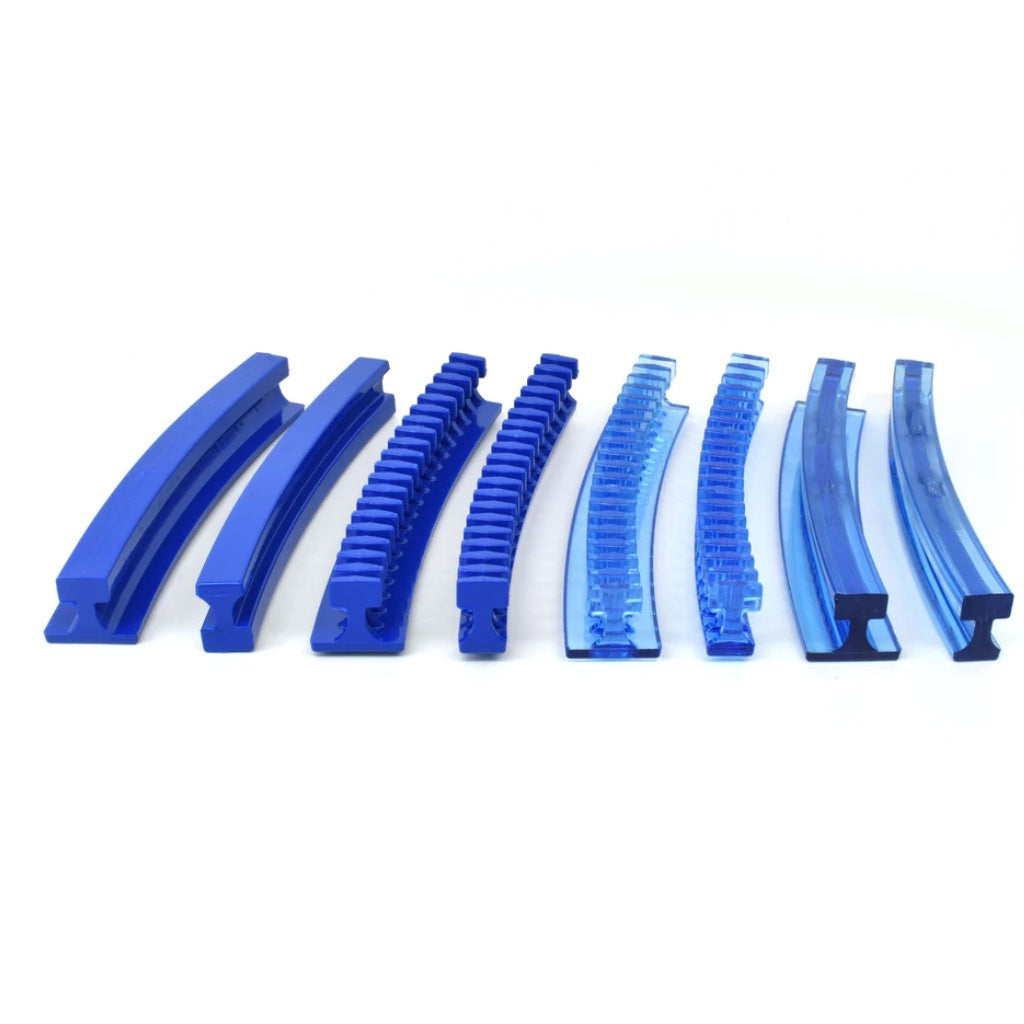 Pestaña de pegamento de pliegue flexible azul curvada Centipede® de 25 x 150 mm