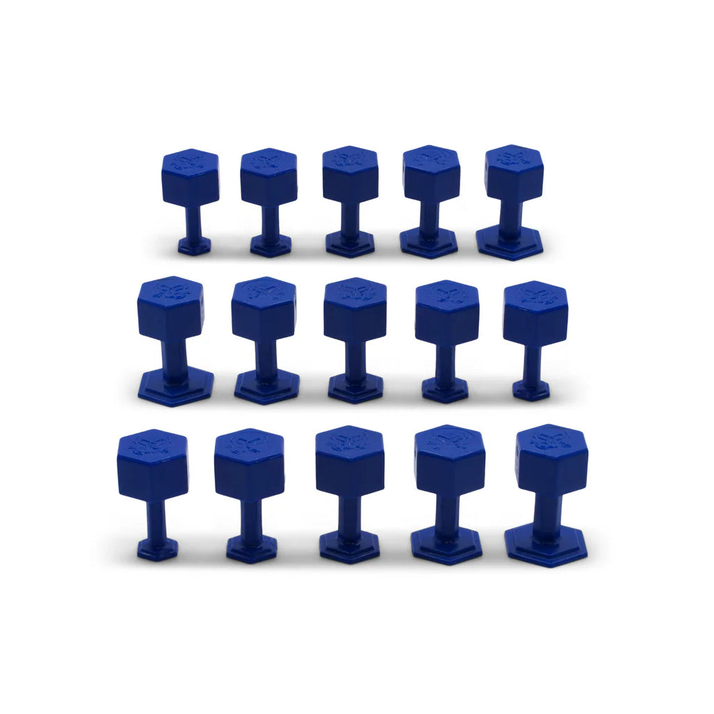 PESTAÑAS HEXAGONALES AZULES DE CENTRO MUERTO DENT REAPER (paquete de 15 unidades de 3 tamaños diferentes)