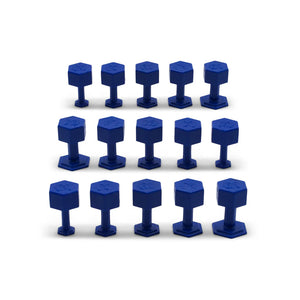 PESTAÑAS HEXAGONALES AZULES DE CENTRO MUERTO DENT REAPER (paquete de 15 unidades de 3 tamaños diferentes)